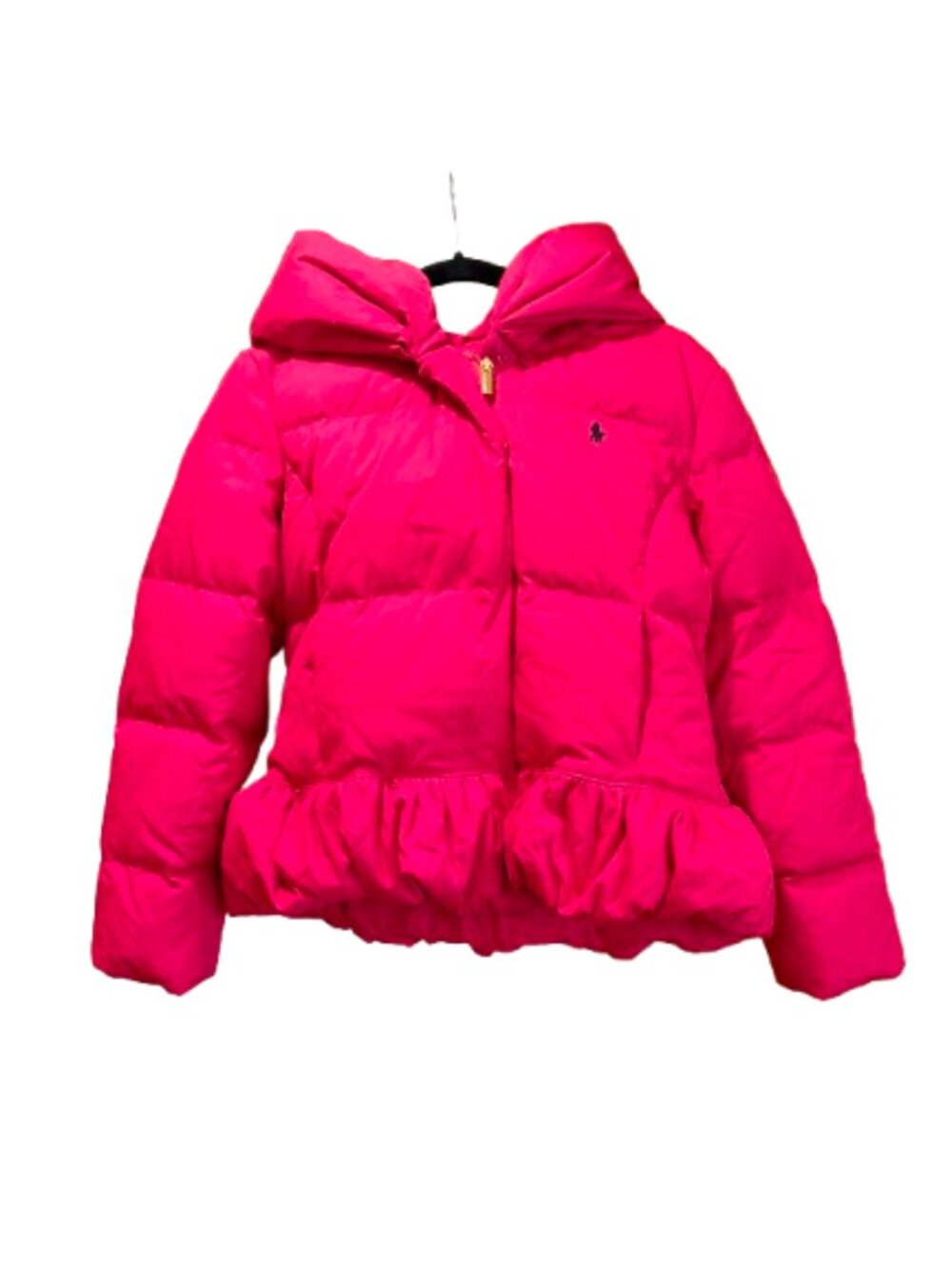 RALPH LAUREN Girls Peplum Down Puffer Down Jacket Coat Hot Pink XL (16) NWT